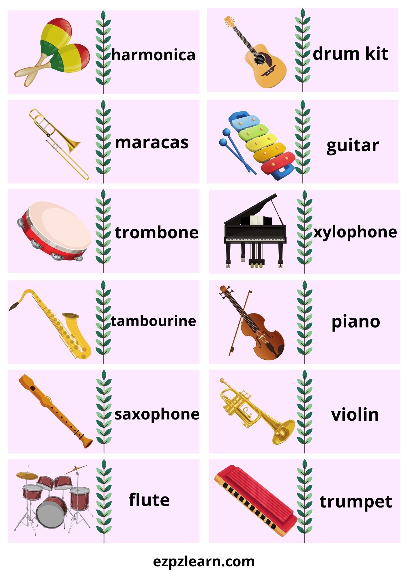 Musical Instruments Dominoes Game With Words